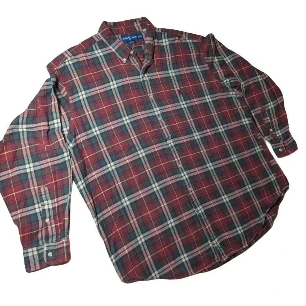 VTG Polo Ralph Lauren Blake Flannel Plaid Cotton Button Down Shirt Sz 2XL EUC